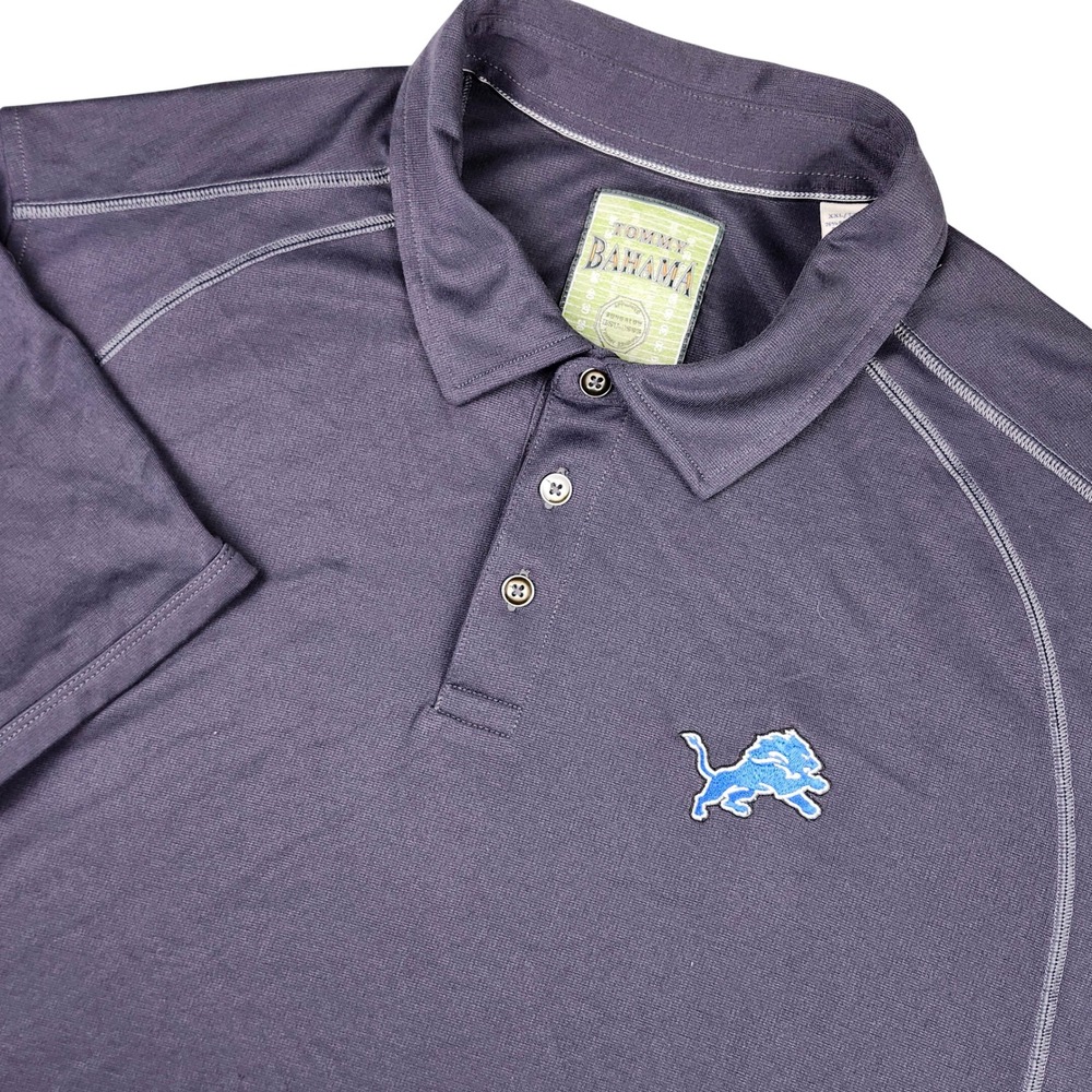 Tommy Bahama Polo Shirt Mens XXL 2XL Gray Detroit Lions Embroidered Short Sleeve